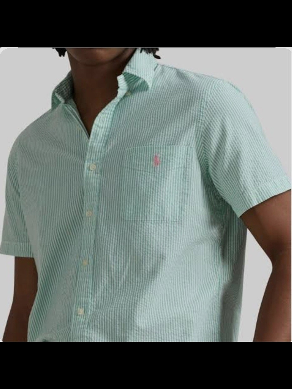 Polo by Ralph Lauren Mint Green Striped Seersucker Short-Sleeve Shirt